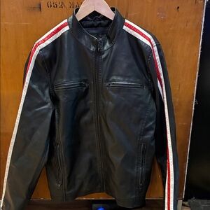 Wilsons Leather Black Bomber Jacket with Red and White Accents